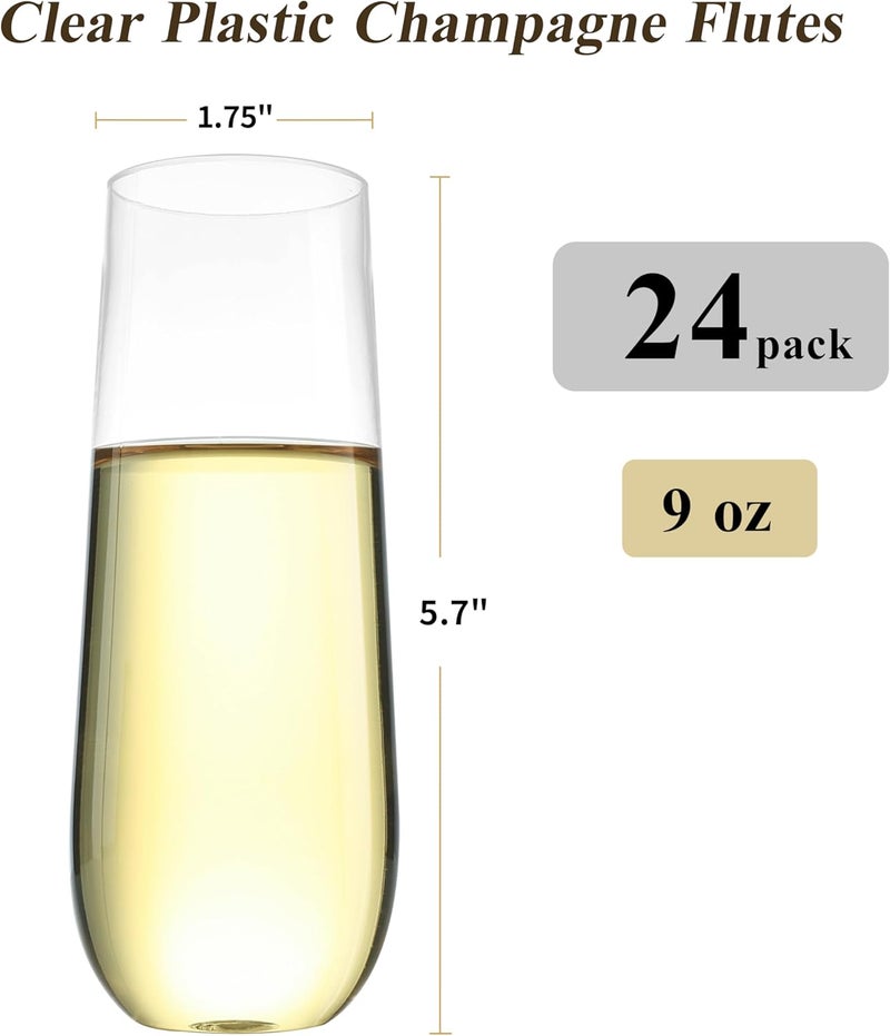 Bestluck 24 Pack 9 oz Stemless Plastic Champagne Flutes, Clear Disposable Champagne Toasting Glasses, Shatterproof and BPA-Free Drinkware for Party & Graduation & Wedding - Image 2